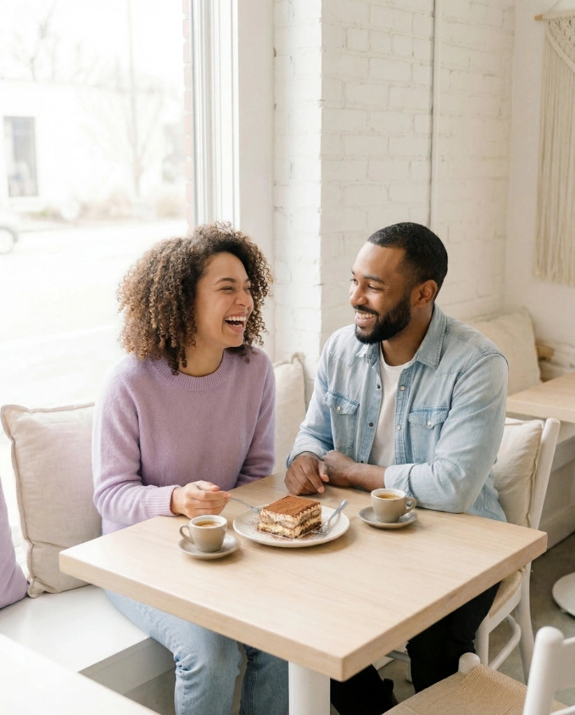A couple enjoying dessert at a cafe with DairyAssure sticks
